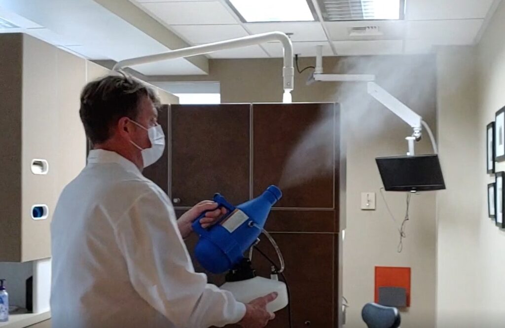 Dr. Chris Pickel Using Disinfecting Fogger